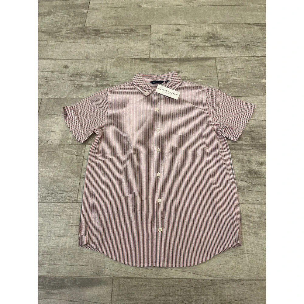 Janie and Jack Kids Boys Seersucker Striped Button Down Size 16‎ Red Navy White
